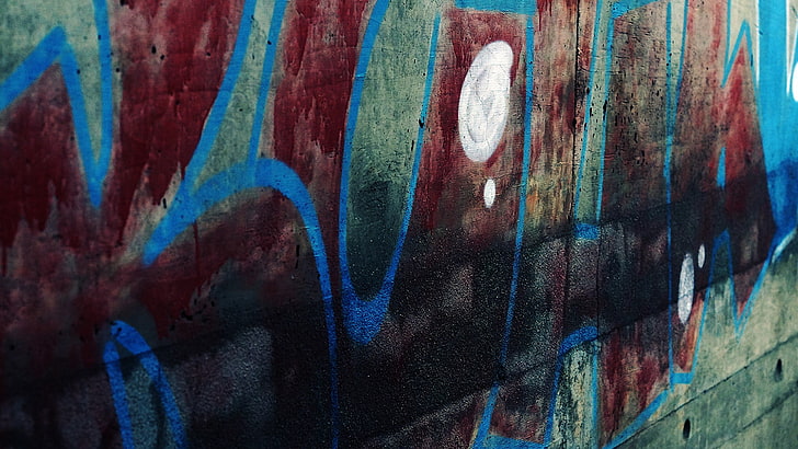 blue and black wooden cabinet, red, wall, graffiti, urban, HD wallpaper