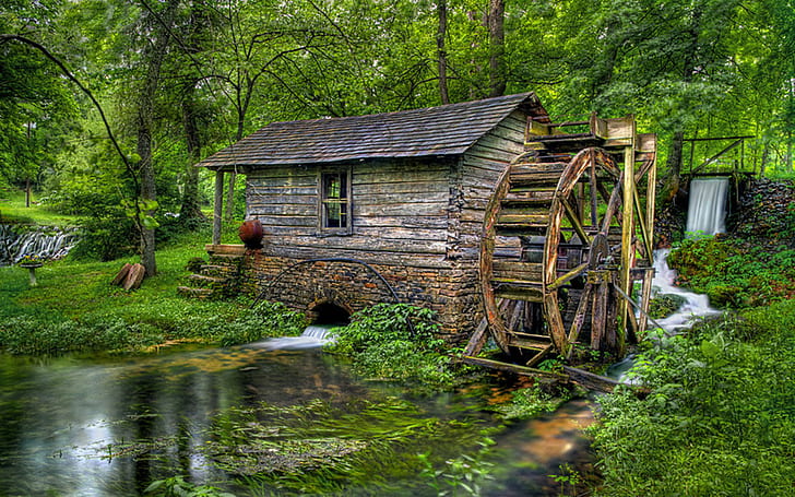 Old Wooden Mill Wooden Water Wheel Flow Hd Desktop Wallpaper, HD wallpaper