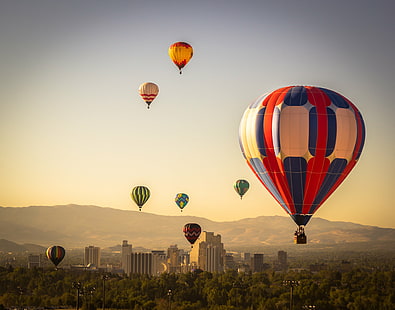 балони с горещ въздух, рено, рено, Great Reno Balloon Race, балони с горещ въздух, Skyline, балон с горещ въздух, летене, приключение, въздушно превозно средство, въздух, небе, топлина - Температура, пътуване, кошница, многоцветни, Кападокия, транспорт, на открито, HD тапет HD wallpaper