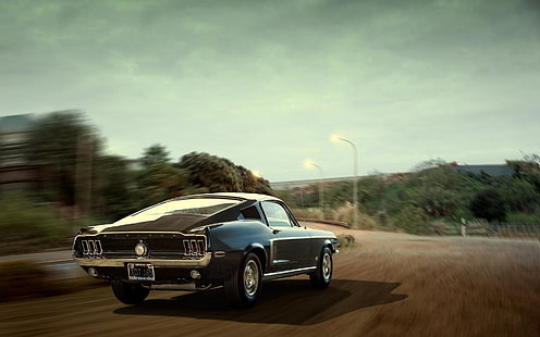 Atemberaubender Old Mustang, schwarzes klassisches Coupé, Oldtimer, Oldtimer, Oldtimer, Muscle Cars, Ford Mustang, HD-Hintergrundbild HD wallpaper