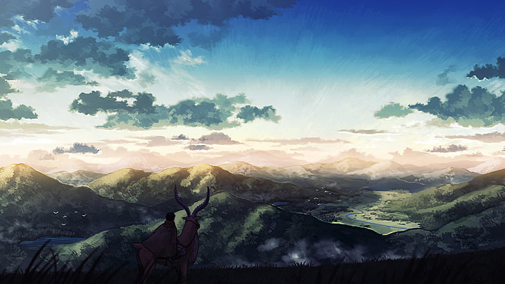 anime, Ashitaka, landscape, Mononoke, Princess Mononoke, Studio Ghibli, Yakuru, HD wallpaper