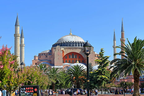 アヤソフィア、大聖堂、教会、ギリシャ正教、アヤソフィア、イスラム教、イスタンブール、ミナレット、モスク、トルコ、 HDデスクトップの壁紙 HD wallpaper