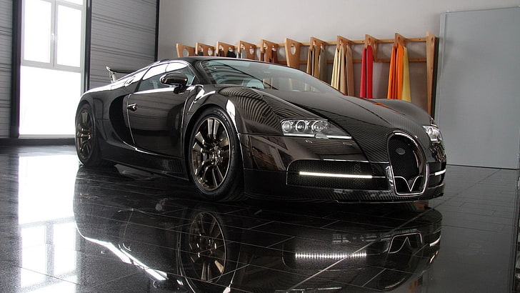 black Bugatti sports car, Bugatti Veyron, car, HD wallpaper