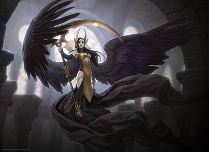 ilustração de anjo caído, menina, asas, anjo, armadura, vitral, trança, HD papel de parede HD wallpaper