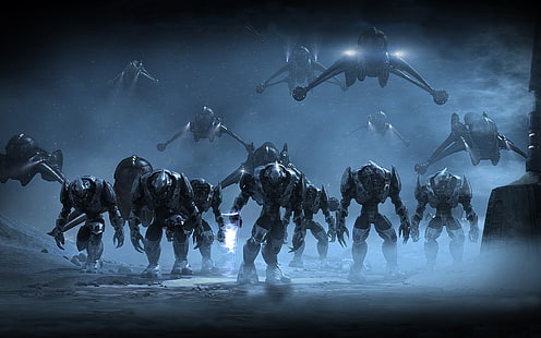 видео игри, Halo, космически кораб, Covenant, Banshee (Halo), Halo Wars, Sangheili, сняг, армия, извънземни, меч, HD тапет HD wallpaper