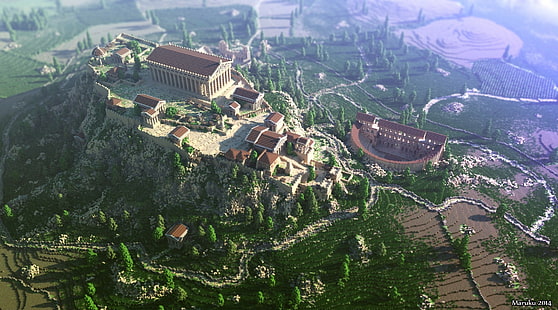 Minecraft, render, Grecja, Akropol, Ateny, zrzut ekranu, Tapety HD HD wallpaper