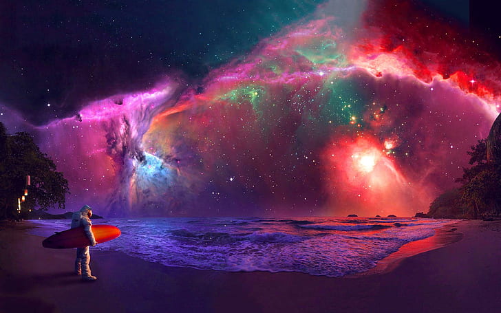 Arte de astronauta de galáxia de Andrômeda, fantasia, andromeda, galáxia, astronauta, HD papel de parede