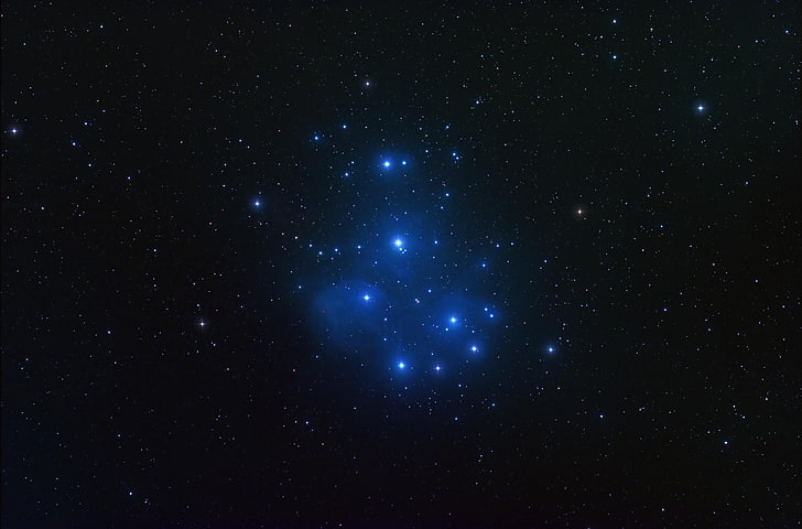 blue cosmic star digital art, space, stars, M45, Pleiades, HD wallpaper