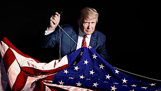 Pres.Donald Trump, Donald Trump, AS, politik, tahun 2016, presiden, bendera Amerika, Wallpaper HD HD wallpaper