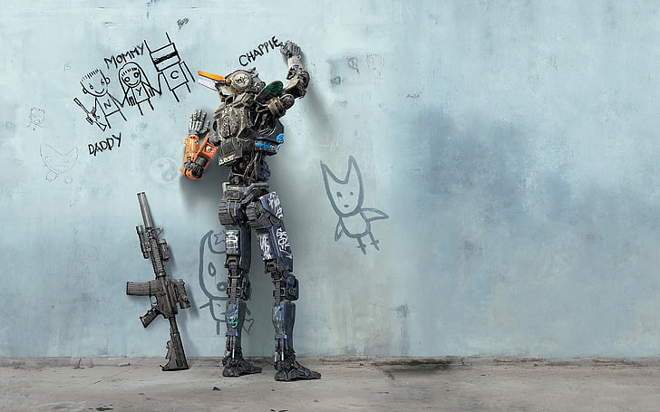 tapeta z postacią żołnierza, filmy, 2015, Chappie, robot, Tapety HD