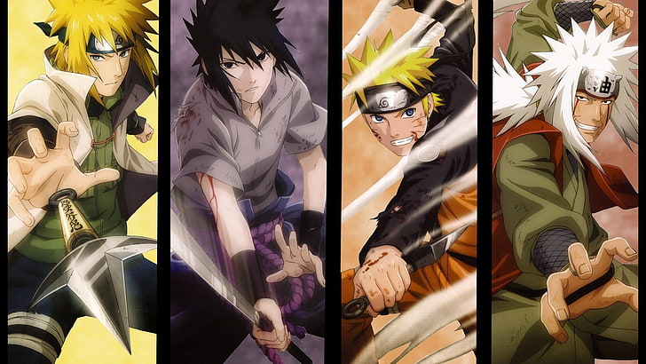 Naruto, Sasuke, Minato, Jiraiya, Naruto Shippuuden, Hokage, anime, Namikaze Minato, Uchiha Sasuke, Uzumaki Naruto, Jiraiya, panel, Wallpaper HD