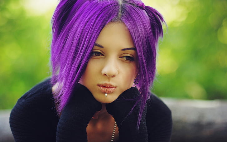 Gadis rambut ungu yang kesepian, Gadis rambut ungu, yang kesepian, Wallpaper HD