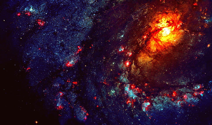 синие и красные метеоры, вселенная, галактика, космос, космическое искусство, цифровое искусство, HD обои