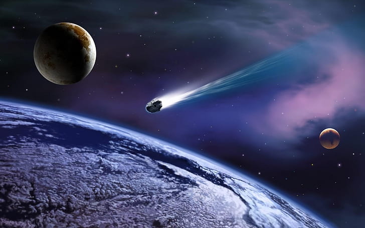 Meteor hit the planet, blue and white meteorite photo, Meteor, Hit, Planet, HD wallpaper
