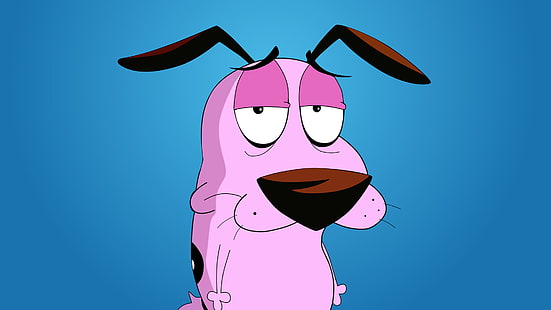 розовая собака персонаж иллюстрация, смелость трусливый пес, мультфильм, синий фон, HD обои HD wallpaper