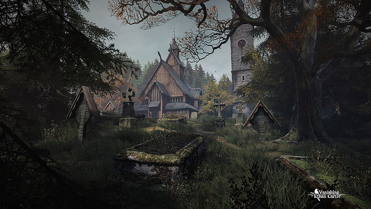 ภาพวาดบ้านสีน้ำตาลและสีดำ The Vanishing of Ethan Carter วิดีโอเกมสุสาน, วอลล์เปเปอร์ HD