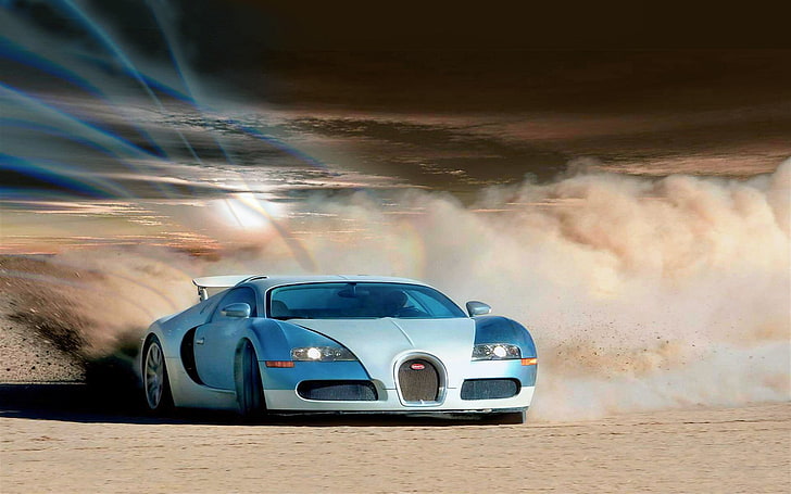 silver och blå Bugatti Veyron coupe, Bugatti, Bugatti Veyron, bil, fordon, HD tapet