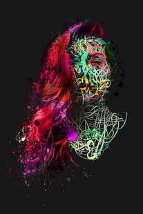 Abstrato 3D, arte digital, manipulação de fotos, Photoshop, rosto, vermelho, floral, HD papel de parede HD wallpaper