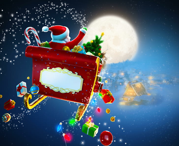 Праздники Новогодние подарки Дед Мороз Луна, Разное, праздники, Рождество, подарки, Дед Мороз, Луна, HD обои