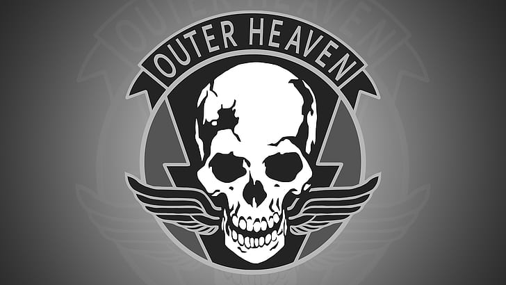 Outer Heaven-logotyp, Metal Gear Solid, minimalism, skalle, HD tapet