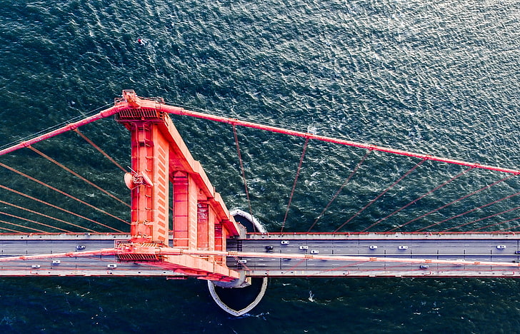 Golden Gate Bridge, naturligt ljus, Golden Gate Bridge, bro, trafik, bil, hav, fordon, HD tapet
