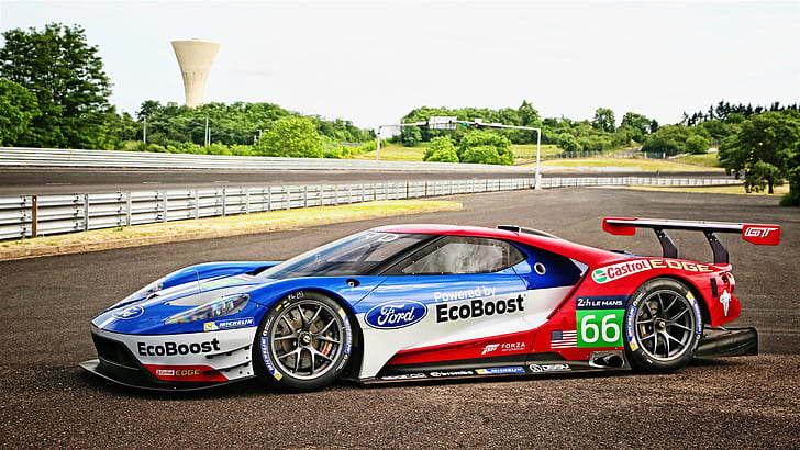2016 Ford GT race car side view, red, white and blue ford gt stock car, 2016, Ford, GT, Race, Car, Side, View, HD tapet
