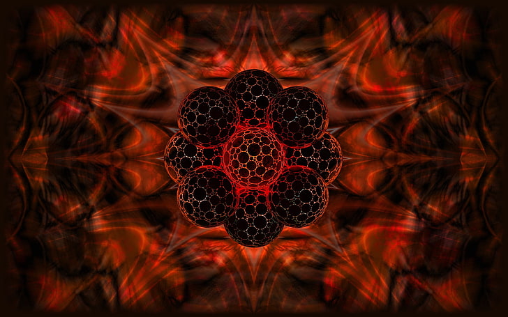 red and black flower digital wallpaper, ball, form, red, flash, fire, HD wallpaper