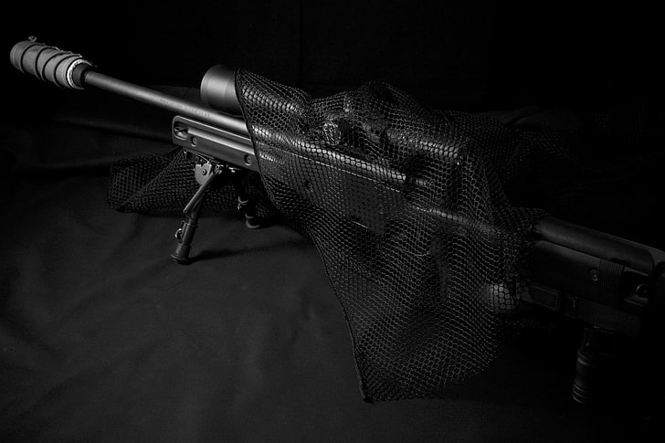 بندقية هجومية سوداء مع منظار ، أسلحة ، خلفية ، بندقية ، قناص ، ريمنجتن 700، خلفية HD