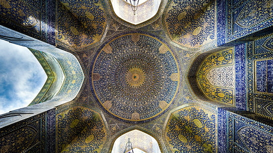 Иран, мечеть, купол, симметрия, арка, узор, древняя история, текстура, шахская мечеть, HD обои HD wallpaper