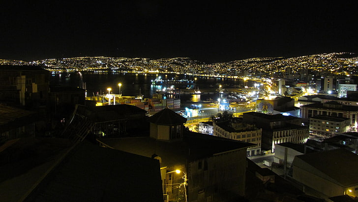 فالبارايسو ، شيلي ، الليل ، أمريكا الجنوبية، خلفية HD
