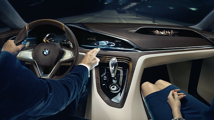 gray and black BMW car interior, BMW Vision Future Luxury, 9 series, sedan, luxury cars, interior, HD wallpaper