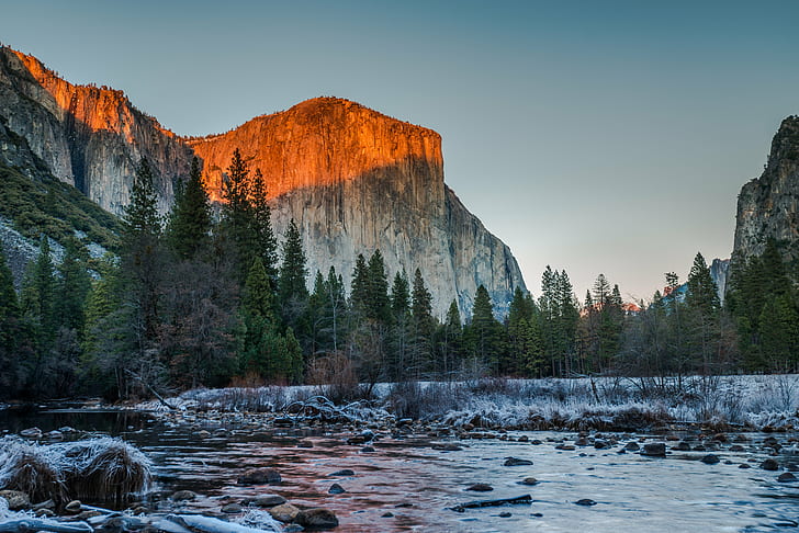 photography brown mountain near body of water, el capitan, valley view, el capitan, valley view, El Capitan, Valley View, photography, brown mountain, body of water, California, Mountains, National Park, Nature, Nikon, Waterscape, Winter, Yosemite, El_Capitan, landscape, mountain, scenics, rock - Object, river, outdoors, national Landmark, water, beauty In Nature, forest, HD wallpaper