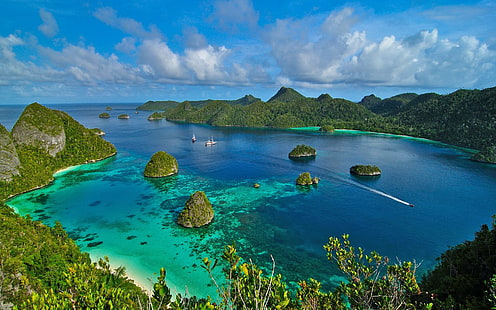 Фотография, Океан, Земля, Горизонт, Индонезия, Раджа Ампат, Скала, Море, HD обои HD wallpaper