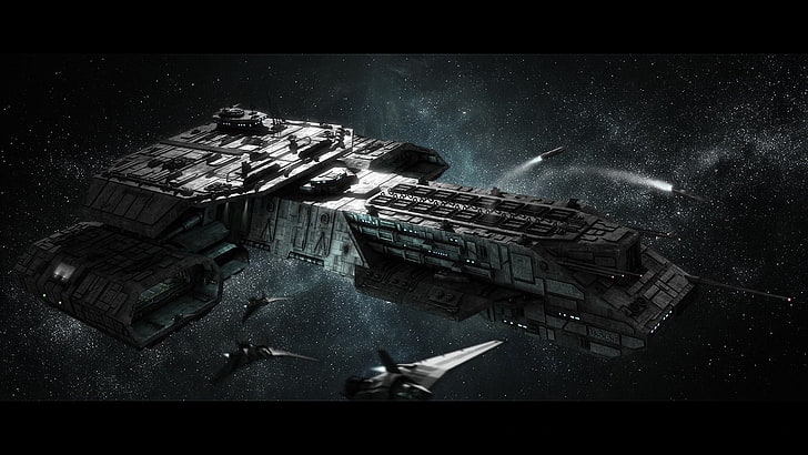 graues Raumschiff, Weltraum, Stargate, F-302, Daedalus-Klasse, Science-Fiction, digitale Kunst, Raumschiff, HD-Hintergrundbild