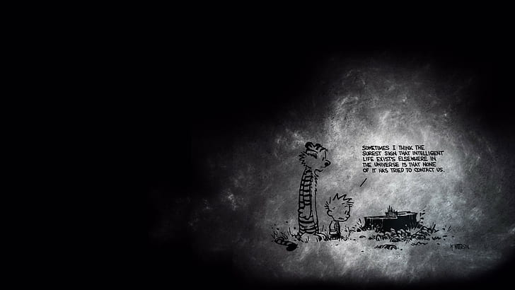 två seriefigurer, Calvin och Hobbes, HD tapet