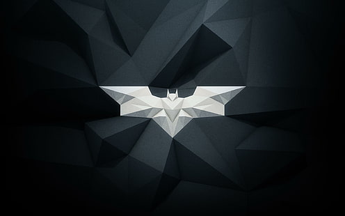 Wielokąt logo Batmana, szara grafika logo Batmana, sztuka cyfrowa, 2560x1600, Batman, wielokąt, Tapety HD HD wallpaper
