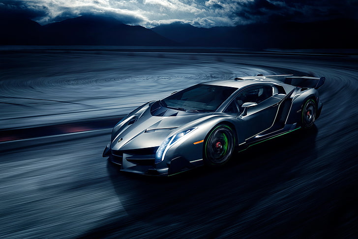Coche deportivo gris, movimiento, velocidad, Lamborghini, delantero,  Veneno, Fondo de pantalla HD | Wallpaperbetter