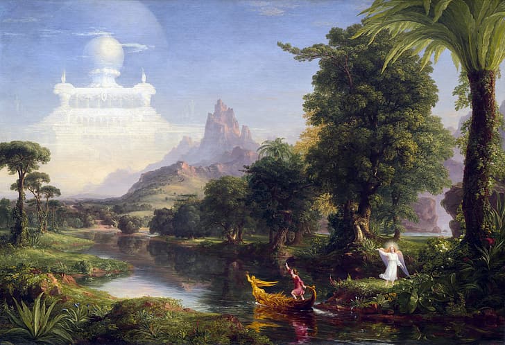 Thomas Cole, The Voyage of Life, painting, classic art, The Voyage of Life: Youth, HD wallpaper