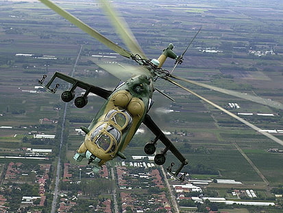 緑と茶色のヘリコプター、軍用ヘリコプター、ミルMi-24、 HDデスクトップの壁紙 HD wallpaper