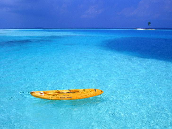 kayak jaune, plage, Palma, bateau, Fond d'écran HD