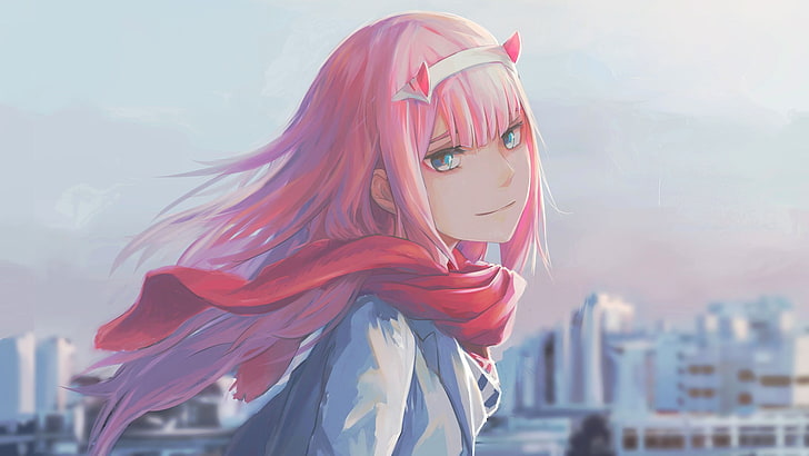Anime, Anime Girls, Zero Two (Liebling im FranXX), Liebling im FranXX, rosa Haare, weiße Haut, Fankunst, HD-Hintergrundbild