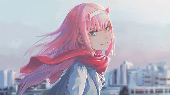 Anime, Anime Girls, Zero Two (Liebling im FranXX), Liebling im FranXX, rosa Haare, weiße Haut, Fankunst, HD-Hintergrundbild HD wallpaper