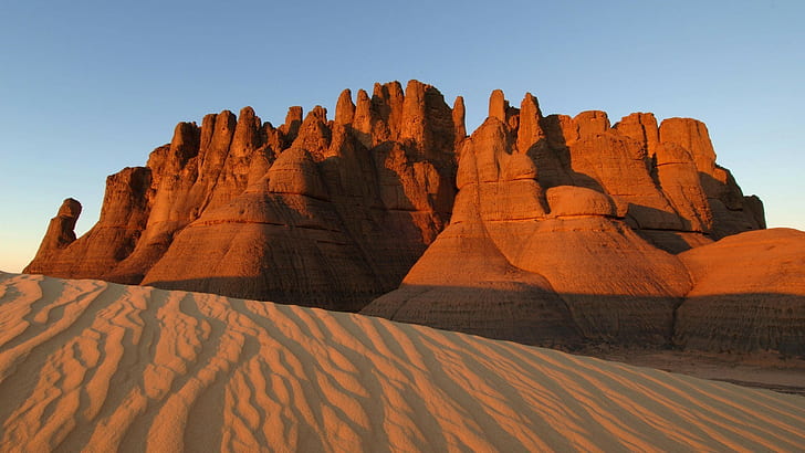 الطبيعة ، الصحراء ، الرمال ، التكوينات الصخرية ، الجزائر، خلفية HD