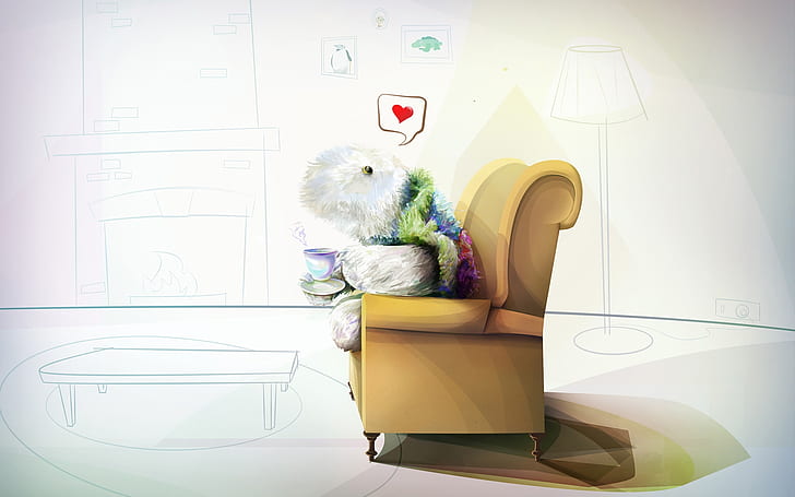 Pensando en el amor, tortuga sentada en el papel de la pared del sofá, divertido, sillón, corazón, Fondo de pantalla HD