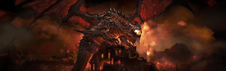 world of warcraft deathwing tarrasque 3840x1200 Gry wideo World of Warcraft HD Art, world of Warcraft, Deathwing, Tapety HD