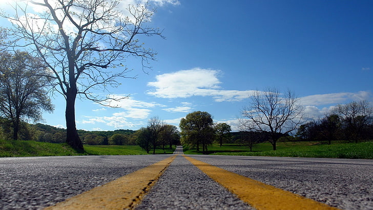 szara droga asfaltowa, krajobraz, przyroda, Tapety HD