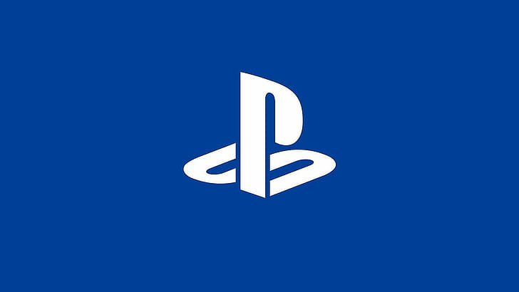 Playstation, niebieskie tło, logo, logo playstation, playstation, niebieskie tło, Tapety HD