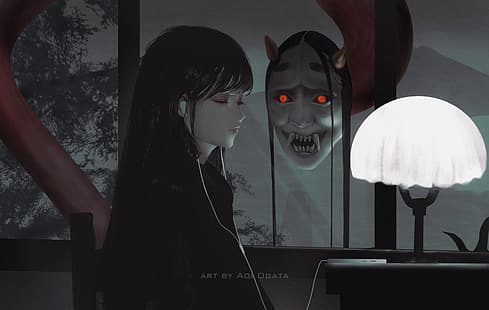 аниме, аниме девушки, Аой Огата, оригинальные персонажи, черные волосы, закрытые глаза, HD обои HD wallpaper