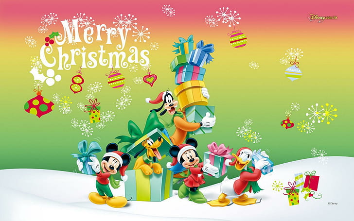 Christmas Hd Wallpaper With Characters From Disney Mickey And Minnie Donald Duck Pluto And Goofy 2560 × 1600, HD tapet