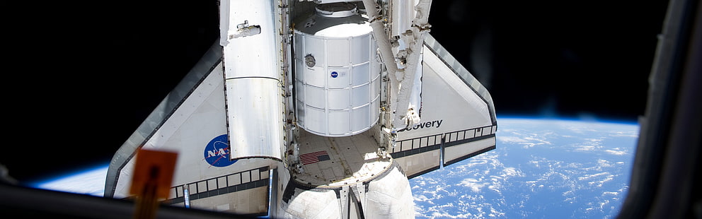 бял космически кораб, НАСА, космос, Земя, превозно средство, HD тапет HD wallpaper